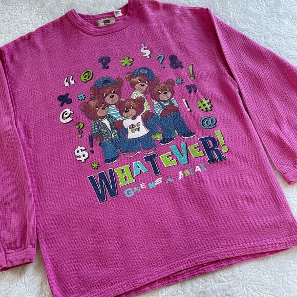 š„Vintage USA Whatever! Give Me A Break Bears Pink Barbiecore Pullover Sweater - Picture 8 of 16